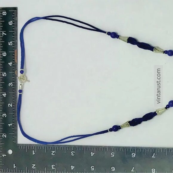 Blue Beaded Pendant Necklace with Silver Tribal Charms and Tassels - Picture 10 of 14